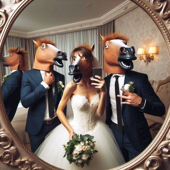 Novios disfrutando del fotomatón para bodas en Lleida